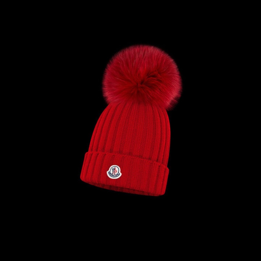 MONCLER red fur Pom Pom beanie with real fox NEW
